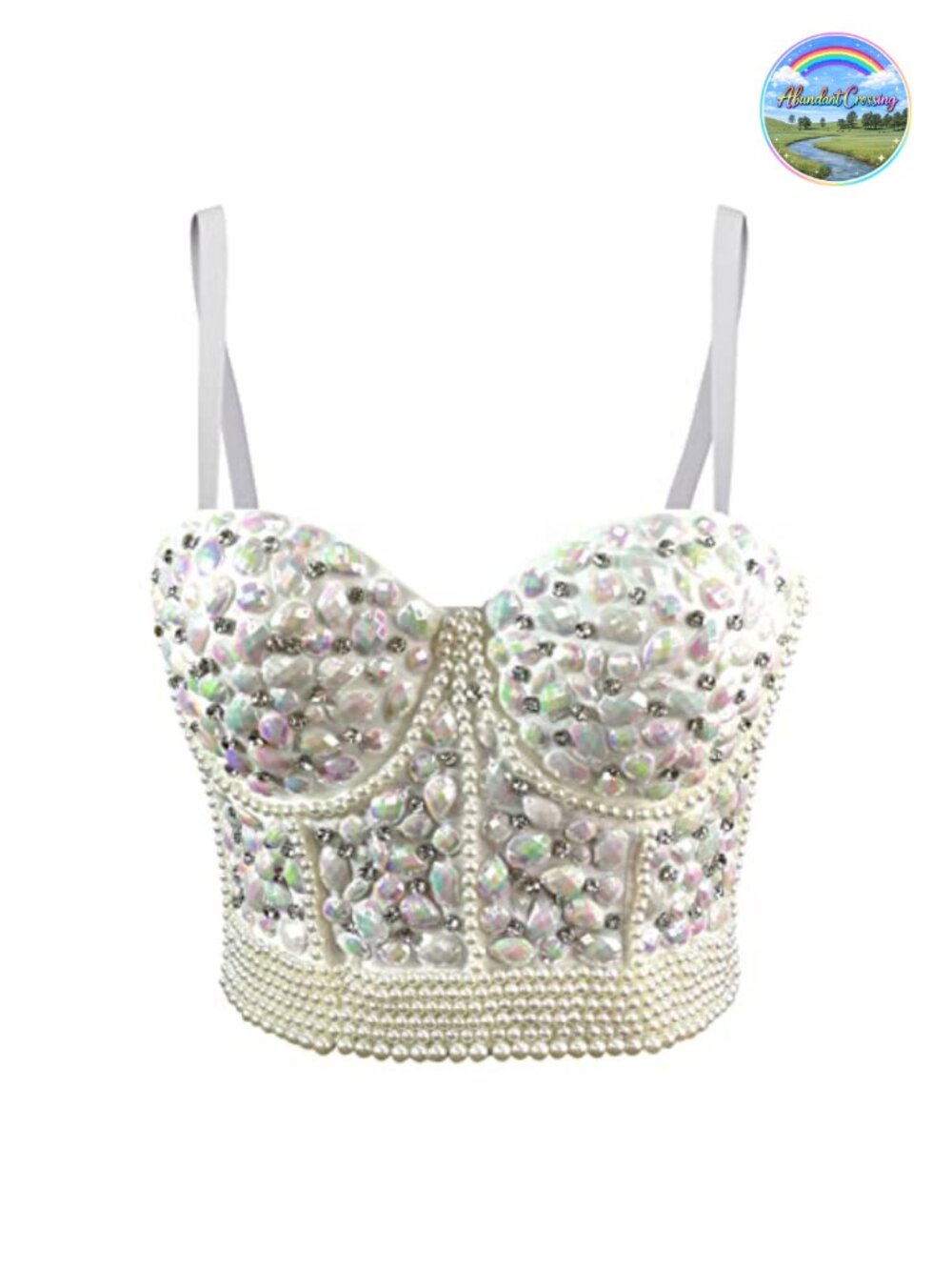 Rhinestone Bead Bustier Corset Crop Top Sweetheart Neck Club Party